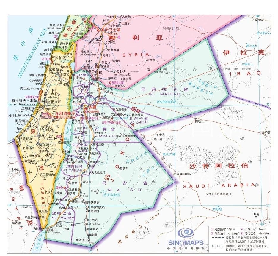 约旦地理位置图示